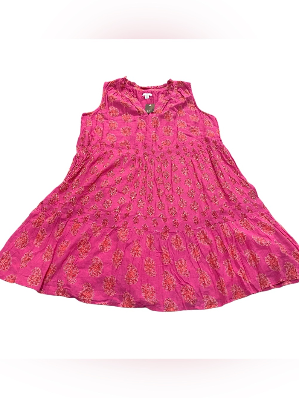 NEW J. JILL SZ XL Petite Tiered Cotton Floral Sleeveless Dress Orange Pink